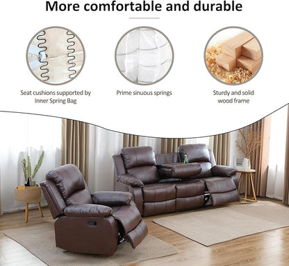 A Ainehome Living Room Furniture Set Leather Recliner Sofa Set Loveseat Chair Furniture Sofa Set for Living Room/Small Space/Rv/House/Office/Theater Seating (A-Brown Leather, Sofa+Chairs)