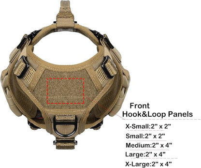 ICEFANG No Pull Tactical Dog Harness for X-Small Dogs,Adjustable Dog Vest | Control Handle,MOLLE Panel,Front Hook,3 Leash Clips,Soft Padded,for walking training,Brown,X-Small