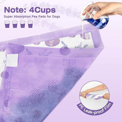 Lavender Puppy Pads-24"x 24", 50 Count Disposable Dog Pee Pads | 6-Layer Super Absorbent Quick Dry Leakproof Dog Pads with Adhesive Tabs, Odor Control Pee Pads for Dog Indoor Crate Training