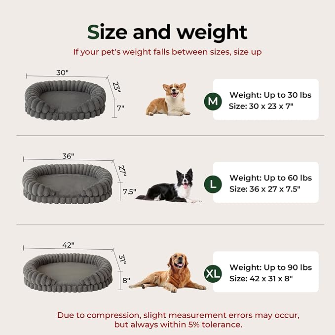 BALANCE Calming Dog Bed for Large Sized Dogs, 36 Inches Oval Washable Pet Bed with Sides, Orthopedic Pet Couch Sofa with Non-Slip Bottom, Oatmeal