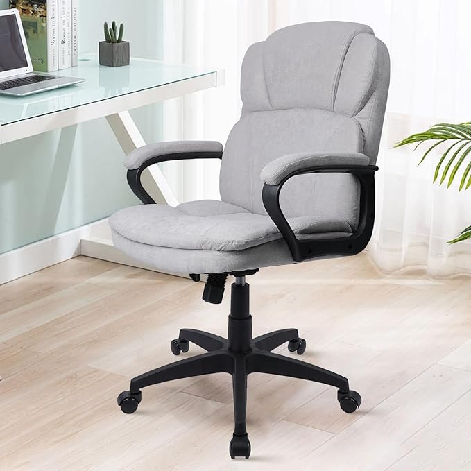 CLATINA Grey Cloth Office Chair Fabric Covered Desk Chair, Adjustable Height Swivel Chairs Ergonomic Executive Chair with Arms and Wheels Comfortable Upholstered, 350 LBS