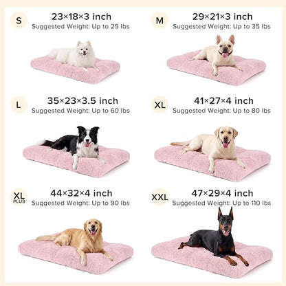 JOEJOY Large Dog Bed Crate Pad, Deluxe Plush Washable Dog Beds Fulffy Soft Kennel Pad Anti-Slip Pet Sleeping Mat for Extra Large Medium Small Dogs, 44" x 32", Pink