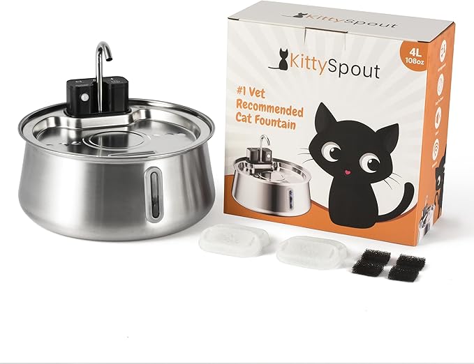 The KittySpout Stainless Steel Wireless Cat Water Fountain, 4L/108oz