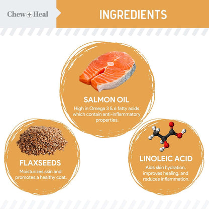 Salmon Oil for Dogs - 180 Soft Chew Omega Treats for Skin and Coat - Fish Oil Blend of Essential Fatty Acids, Omega 3 and 6, Vitamins, Antioxidants and Minerals - Made in USA