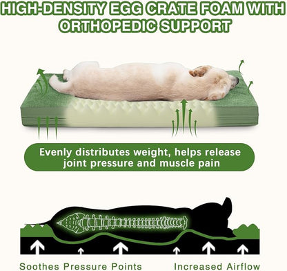XXL Dog Bed Waterproof Washable Outdoor, Large Foam Crate Pad 48" Green | Jumbo Pet Bed, Reversible Wipeable Faux Leather & Soft Flannel, Durable Removable Cover, Anti-Slip Kennel Pad 47"x29"