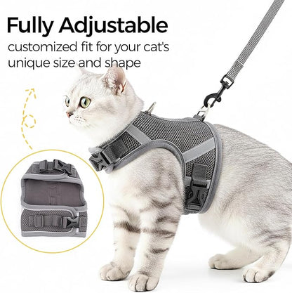 Cat Harness and Leash Escape Proof Kitten Harness Cat Leash for Walking Travel Service Cat Vest, Grey, XX-Large
