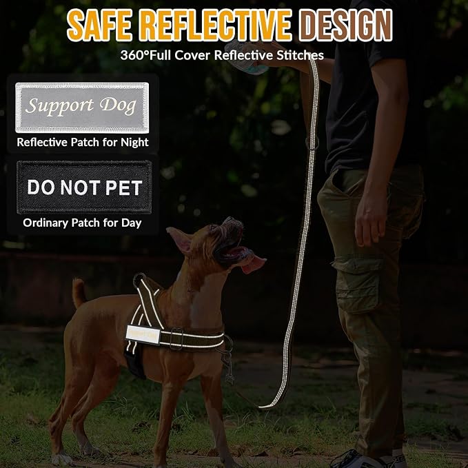 SlowTon No Pull Dog Harness with Front Clip - Heavy Duty, Soft Padded | Neck & Chest Adjustable, Tactical Pet Vest and Leash Set for Large Medium Sized Dogs, for Easy Walk & Training, Tan XL