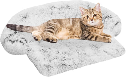Calming Dog Bed Fluffy Plush Dog Mat for Furniture Protector with Removable Washable Cover for Large Medium Small Dogs and Cats (XS (31"x23.5"x5"), Light Grey)