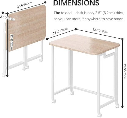 4NM 23.6" Mobile Small Rolling Computer Desk, Folding Laptop Cart Table with Wheels, Portable Office Desk for Small Space Couch Bed - Natural and White