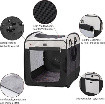 Dog Kennels and Crates for Medium Dogs, Portable Pop Up Indoor Pet Cage with Sturdy Wire Frame, Collapsible Travel Crate Soft Sided Cat Bag Escape Proof (Black, 32.0" L x 21.0" W x 26.0" H)