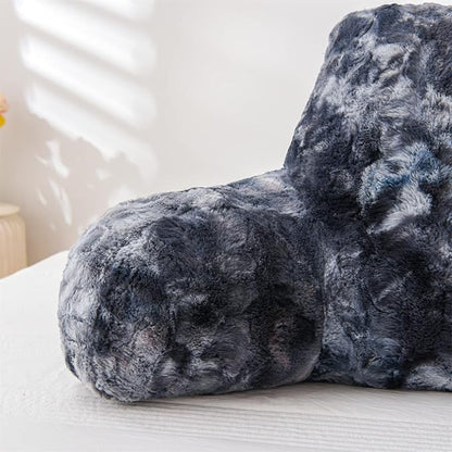 A Nice Night Faux Fur Reading Pillow Bed Wedge Large Adult Children Backrest with Arms Back Support for Sitting Up in Bed/Couch for Bedrest,Tie Dyed Gray