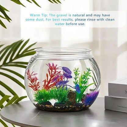 1 Gallon Plastic Betta Fish Bowl with 6 Pcs Artificial Plastic Plants and 500g Decorative Gravel, Betta Fish Tank and Decoration Accessories Small Large Bowl Ornaments Starter Kit