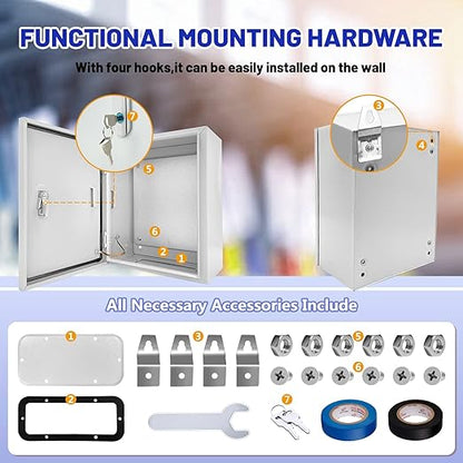 Outdoor Electrical Box 20 x 16x 8''D NEMA 4X Enclosure Steel Box, Waterproof &