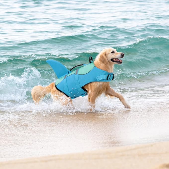 Shark Dog Life Jacket, Dog Life Vests for Boating, High Buoyant Pet Life Vest for Swimming, Adjustable Easy On Pet Life Jackets for Small, Medium, Large Dogs (Pool Blue,XS)
