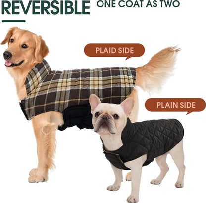 Kuoser Warm Dog Coat, Waterproof Dog Jacket for Extra Large Dogs, Adjustable Durable XL Doggie Winter Coat Reversible Cozy Puppy Cold Weather Apparel from Small to Large Breed, New Brown XL