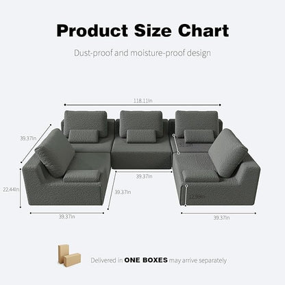 Sailret Oversized Modular Sectional Sofa, Foam-Filled Lazy Couch with Lumbar Pillow, Convertible Floor Sofa Set for Living Room Bedroom, Free Combination, Multiple Packs (1–6 Seats)