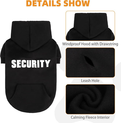 KOOLTAIL Security Dog Hoodie, Fall Puppy Sweater Clothes for Small Medium Large Dogs, Soft Warm Winter Pet Cold Weater Coats Hooded Sweatshirt with Pocket, Dog Halloween Costume for Girl Boy, Black M