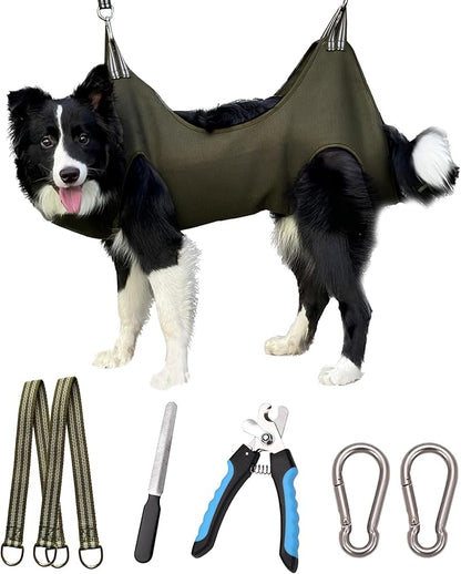 10 in 1 Dog Pet Grooming Hammock Harness with Nail Clippers, Nail File,XL Size Dog Hammock for Nail Trimm,Grooming Sling Holder Hanger Restraint for Claw Care