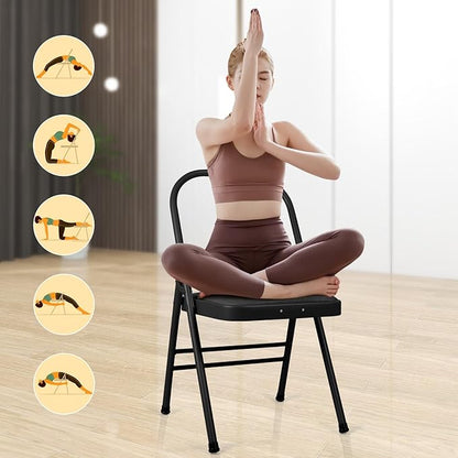 INNOLIFE Black Foldable Backless Yoga Auxiliary Chair for Abs & Core, Flexibility & Strength Training, and Back Pain Relief