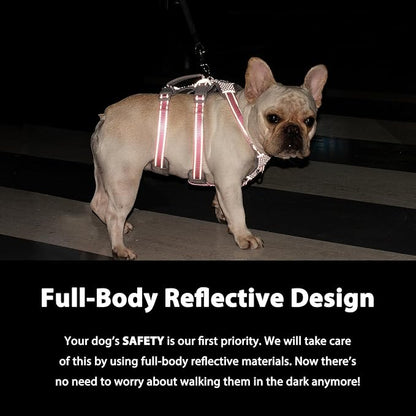 Escape Proof Dog Harness, No Pull Reflective Harness with Lift Handle,Adjustable Pet Vest with Front and Back Leash Clips for Small Medium Large Dogs Walking Hiking Training(Lavender Purple,L)