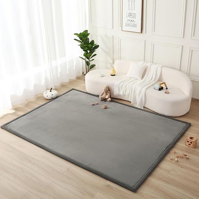 Hakuna Matte CloudSoft Baby Play Mat for Floor 80" x 110" Dark Gray – Coral Velvet Memory Foam Rug for Crawling & Cozy Play – Non-Slip, Water-Resistant, Easy-Care Tummy Time Mat, Playmat for Playpen