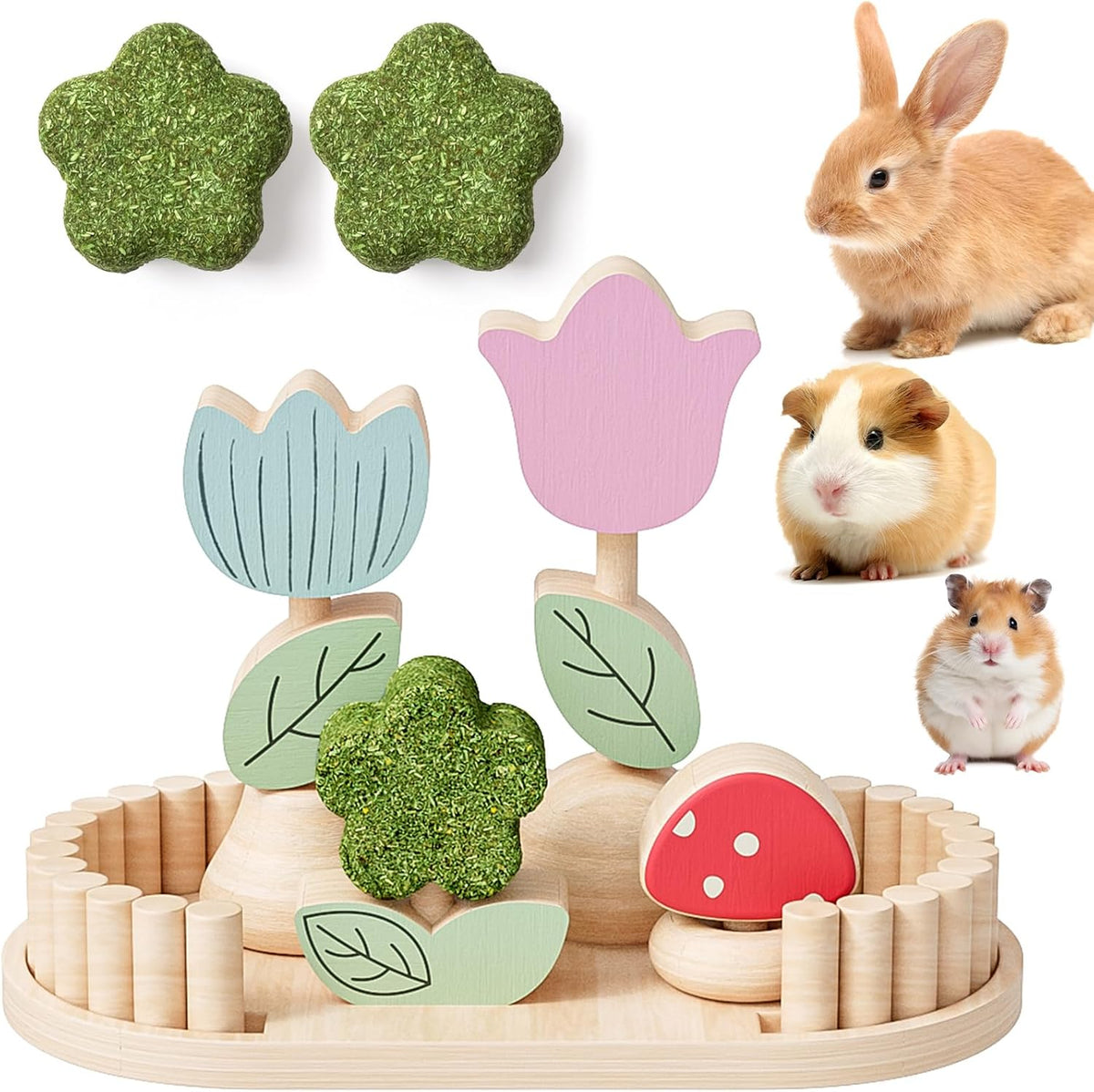 mini&moe Hamster Chew Toys for Teeth - Guinea Pig Chews Enrichment Toys Natural Edible Rabbit Chew Toy for Bunny, Rat, Chinchilla, Gerbils and Others Small Animal