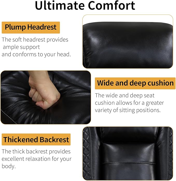 Caberryne Power Recliner Sofa with LED Lights,Leather Reclining Couch with Double Recliner/USB Port/Coffee Table/Cup Holder for House/Home Theater(3 Seater Sofa,Black)