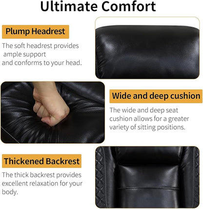 Caberryne Power Recliner Sofa with LED Lights,Leather Reclining Couch with Double Recliner/USB Port/Coffee Table/Cup Holder for House/Home Theater(3 Seater Sofa,Black)