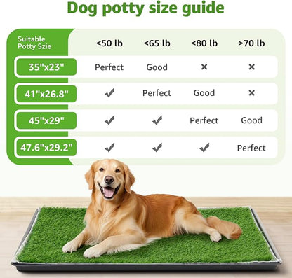 LOOBANI Large Dog Grass Pad with Tray - 47.6x29.2in for Balcony Apartment | Dog Potty with 2 Artificial Grass & 2 Washable Pee Pads for Replacement, Quick-Absorbency, Easy to Clean, Indoor/Outdoor Use