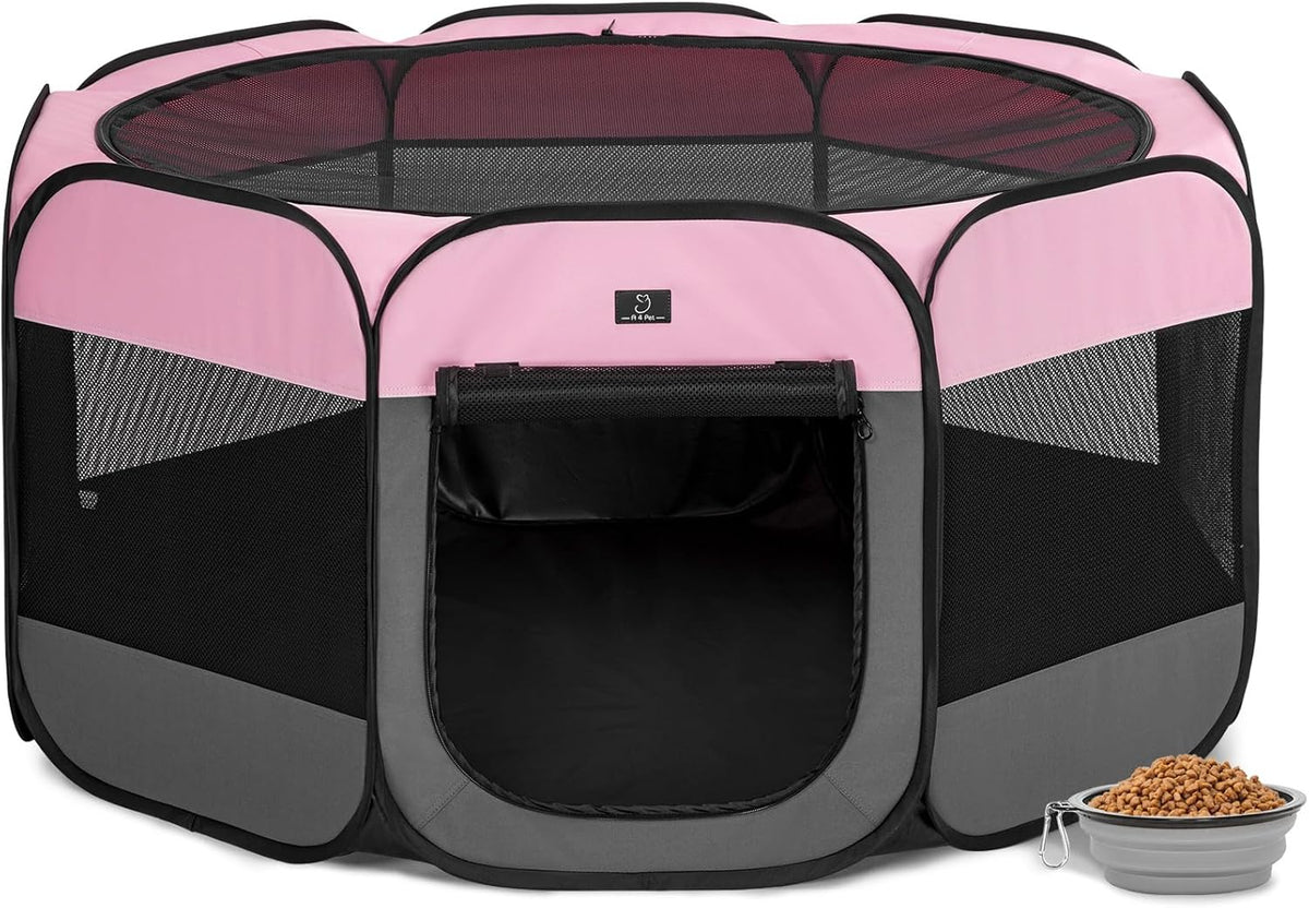 A4Pet Playpen for Dogs Indoor, 49” Dog Playpen Indoor with Bowl, Suitable for Puppies, Kittens, and Small Animals, Removable Zipper & Mesh Panel(19”W × 12”H)