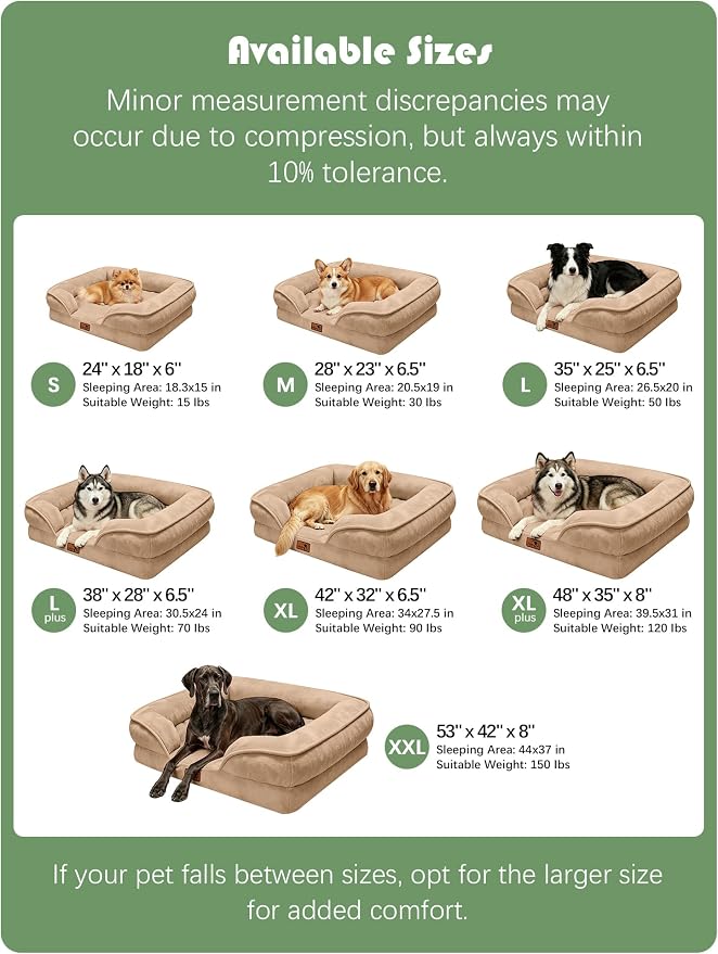 Spotted Play Orthopedic Dog Bed with Sides - Sofa Beds for Small Dogs, Supportive Foam Pet Couch Bed with Washable Removable Cover, Waterproof Lining and Non-Slip Bottom, Brown - S