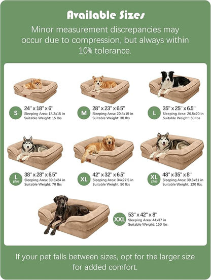 Spotted Play Orthopedic Dog Bed with Sides - Sofa Beds for Small Dogs, Supportive Foam Pet Couch Bed with Washable Removable Cover, Waterproof Lining and Non-Slip Bottom, Brown - S