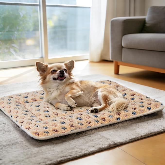 Mora Pets Dog Crate Pad Bed Ultra Soft Pet Mat Star Print Brown 23 x18 Inch | Washable Crate Mat for Small Medium Large Dogs, Reversible Fleece Dog Crate Kennel Mat Flat Cat Bed Liner