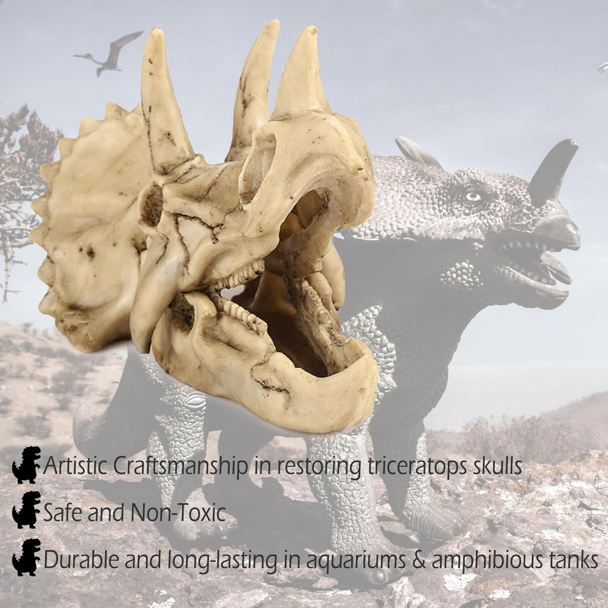 Fish Hideout Cave Dinosaur Animal Skull Reptile Ornament Halloween Décor for Terrarium Aquarium Large Decorations Betta Tarantula Snake Decor Bones