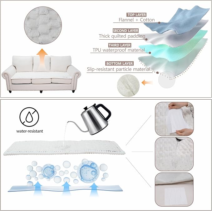 Waterproof Couch Cover for Dogs Washable,Nonslip Fuzzy Durable Pet Friendly | Soft Slipcovers for 3 Cushion Sofa Cover,Plush Thick Protector Fits Mat Bed Leather & Fabric Couches (Beige 27.6"x59.06")
