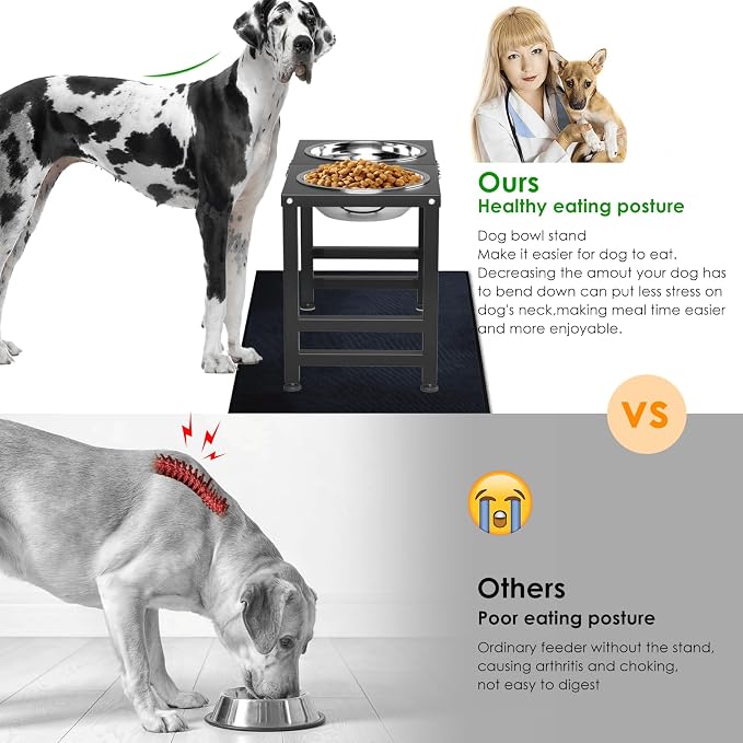 Metal Elevated Dog Bowls for Large Extral Large Breed Raised Dog Bowl Stand with Sprill Proof Mat and 3000ML Pet Bowls, 17" Tall Food & Water Feeder for Extra Large Breed