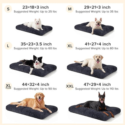 JOEJOY Large Dog Bed Crate Pad, Deluxe Plush Washable Dog Beds Fulffy Soft Kennel Pad Anti-Slip Pet Sleeping Mat for Extra Large Medium Small Dogs, 44" x 32", Dark Grey