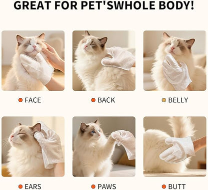 Pet Glove Wipes for Dogs and Cats, Cleaning & Deodorizing Grooming Gloves for Daily Care and Traveling, Dog Wipes Washing Gloves Rinse Free, 54 PCS