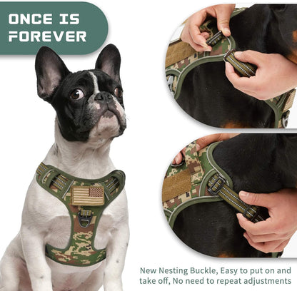 BUMBIN Tactical Dog Harness for Small Dogs No Pull, Famous TIK Tok No Pull Puppy Harness, Fit Smart Reflective Pet Walking Harness for Training, Adjustable Dog Vest Harness with Handle Forest Camo XS
