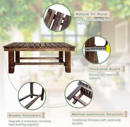 LSPYYDS Outdoor Garden Bench, 3-Person Wood Patio Bench Weatherproof Outdoor Backless Bench, Anti-Corrosion and Anti-Rust Garden Benches for Garden Lawn Porch Park Backyard (Carbonized,47.25''/120cm)