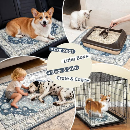 Washable Pee Pads for Dogs, 2 Pack Reusable Puppy Training Pads 36"x36" Super Absorbent Waterproof Dog Training Pads, Non-Slip Potty Pads, Whelping Pads Litter Mat Navy & Ecru