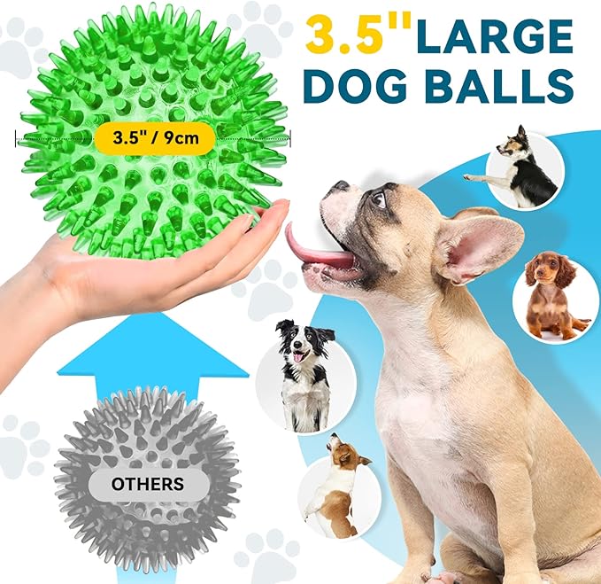 SHARLOVY 3.5” Large Dog Toys Ball, 6 Pack Squeaky oys, Durable for Aggressive Chewers, Spiky Ball for Clean Teeth and Training, Fetch Toys for Large Dogs, for Puppy Chew and Teething