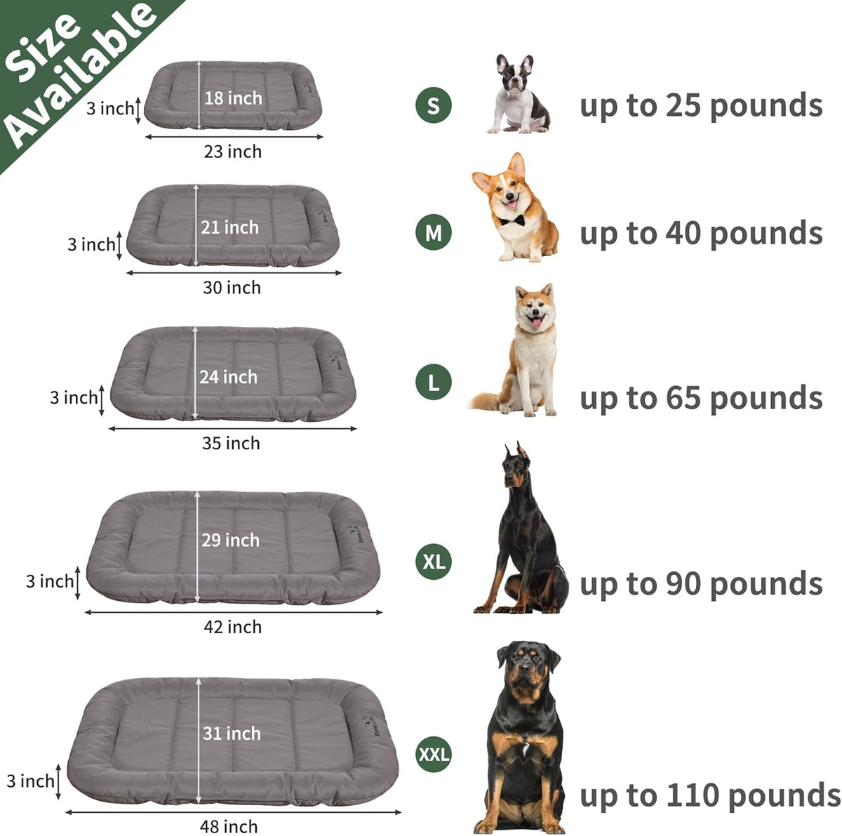 KHONSU PET Durable Dog Bed Tough and Tear Proof Dog Crate Bed, 800lbs Tear Strength PVC-Backed Waterproof Ped Bed Mat Indoor & Outdoor Use for Dogs up to 110 lbs