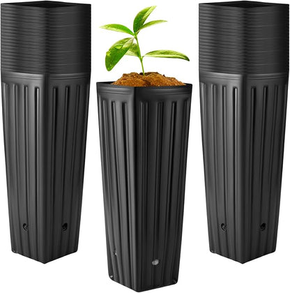 Nuenen 150 Pcs Tall Pot Plastic Deep Plant Nursery Pots Black Seedling Flower Plant Container with Drainage Holes for Indoor Outdoor Gardening (11.8" H X 3.9" W)