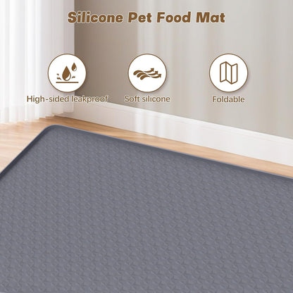 Cat Food Mat, 51.2" x 25.6" Extra Large Silicone Pet Feeding Mat with Raised Edge Pet Placemat for Food and Water Bowl Non-Slip, Easy to Clean, Floor Protection (Dark Grey)