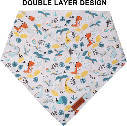 PTDECOR Dinosaurs Dog Bandana, Dinosaurs Design Reversible Pet Scarf Bib, Premium Durable Fabric, Adjustable White Green Bandanas for Small Dogs Puppies Cats(Small)
