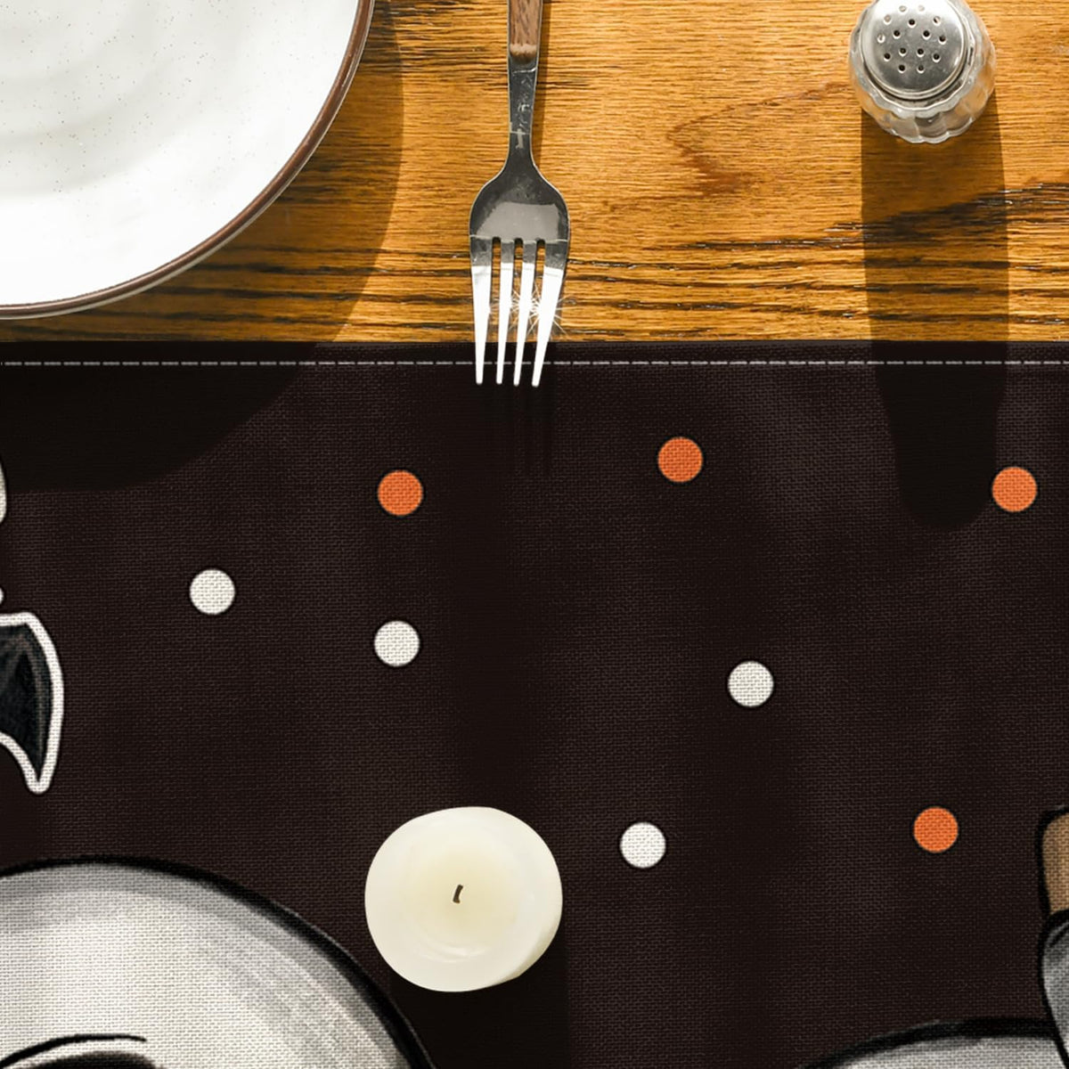 Artoid Mode Polka Dot Ghost Pumpkin Cat Boo 2PCS Halloween Table Runner, Bat Seasonal Fall Kitchen Dining Table Decoration Home Party Decor 13x72 Inch