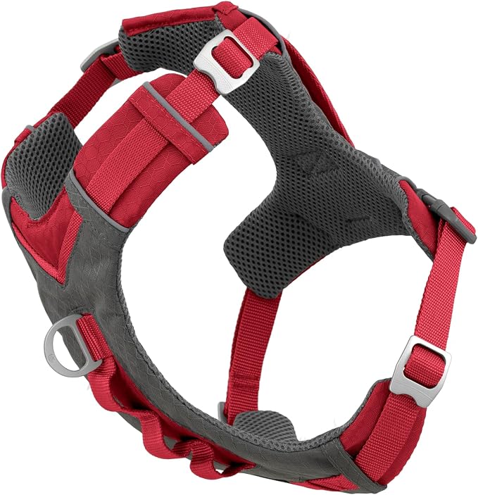 Kurgo Journey Air Dog Harness, Red, Medium | Padded Chest, Ripstop Outer & Breathable Mesh, Back Assist Handle, Rust-Free Aluminum Hardware, Reflective Trim