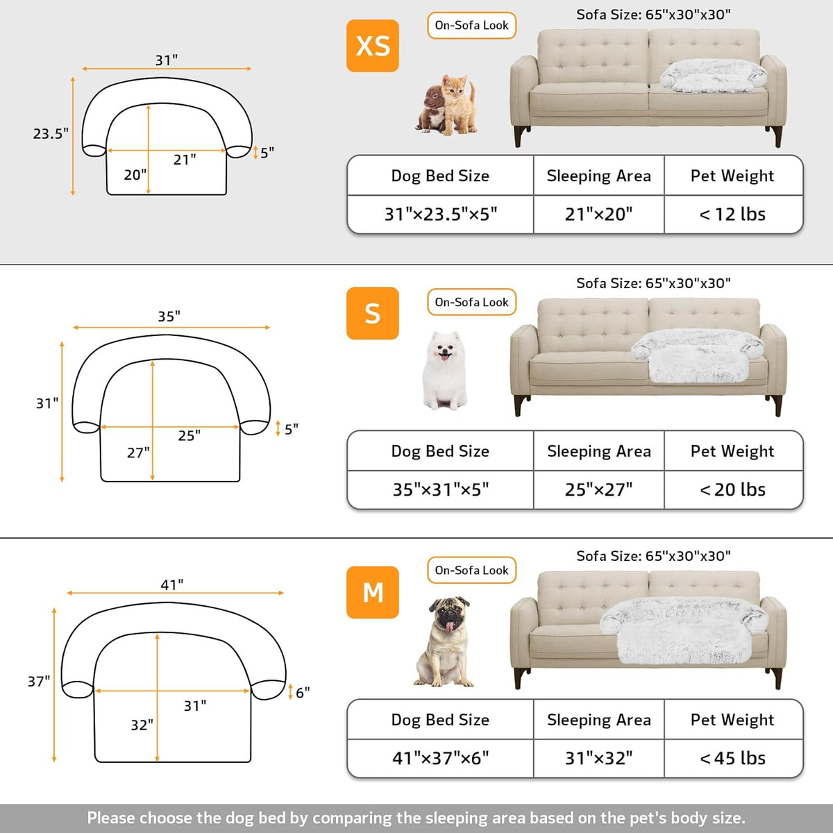 Calming Dog Bed Fluffy Plush Dog Mat for Furniture Protector with Removable Washable Cover for Large Medium Small Dogs and Cats (XS (31"x23.5"x5"), Light Grey)