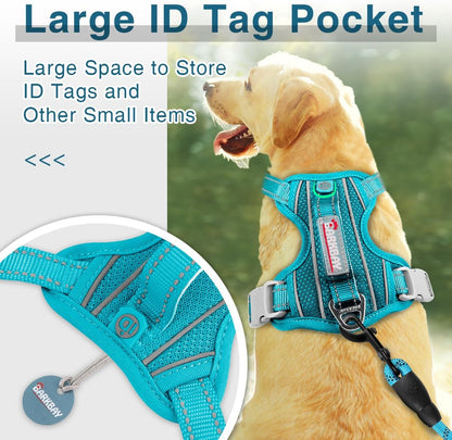 BARKBAY Dog Harness No Pull with ID Tag Pocket - Heavy Duty, Reflective, Easy Control for Large Dogs(Ocean Blue,L)